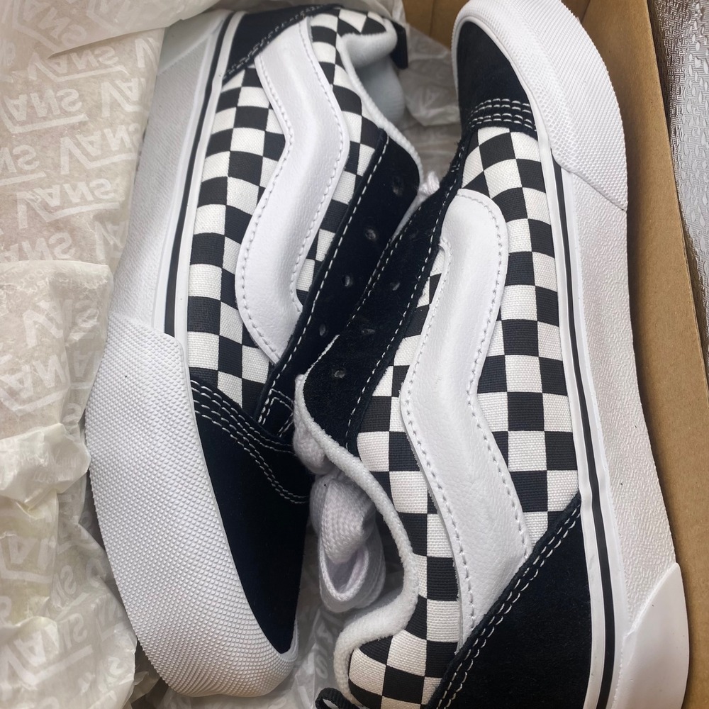 NEW Vans Knu Skool Checkerboard Black White Puffy Skate Shoes Kids 4 90s Retro - Picture 9 of 11